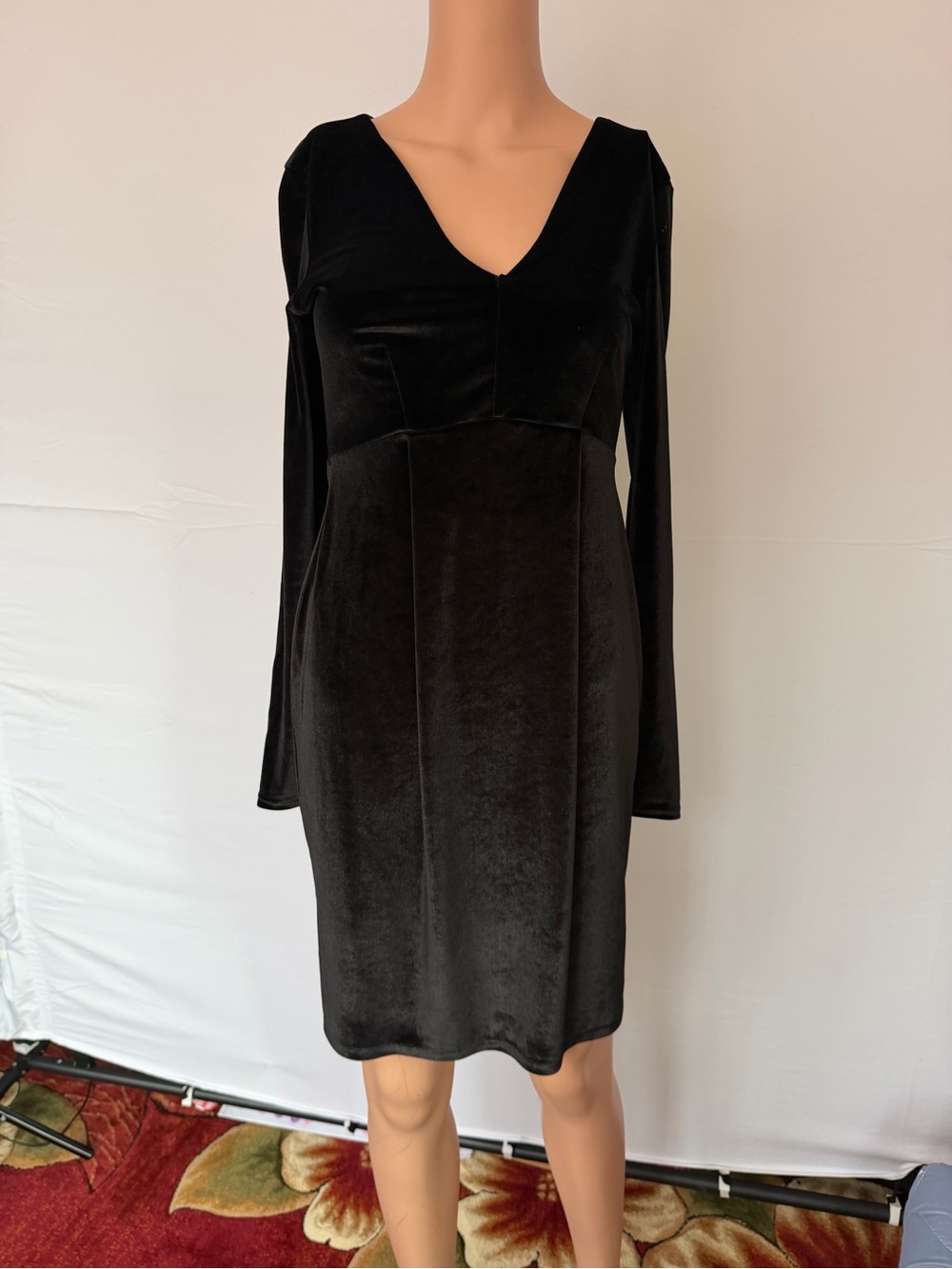 ASOS Black Long-Sleeve V-Neck Velvet Dress